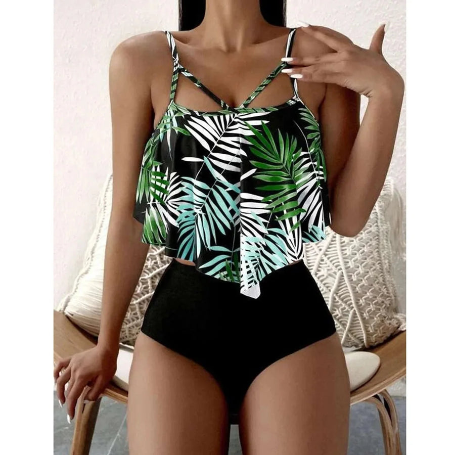 Amalfi Originals | Tankini con volantes y estampado de hojas
