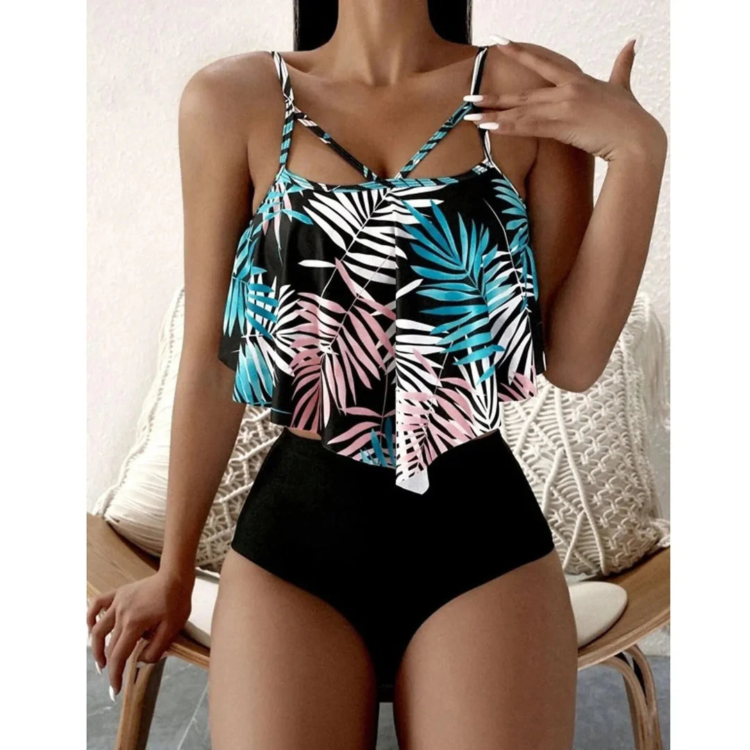 Amalfi Originals | Tankini con volantes y estampado de hojas