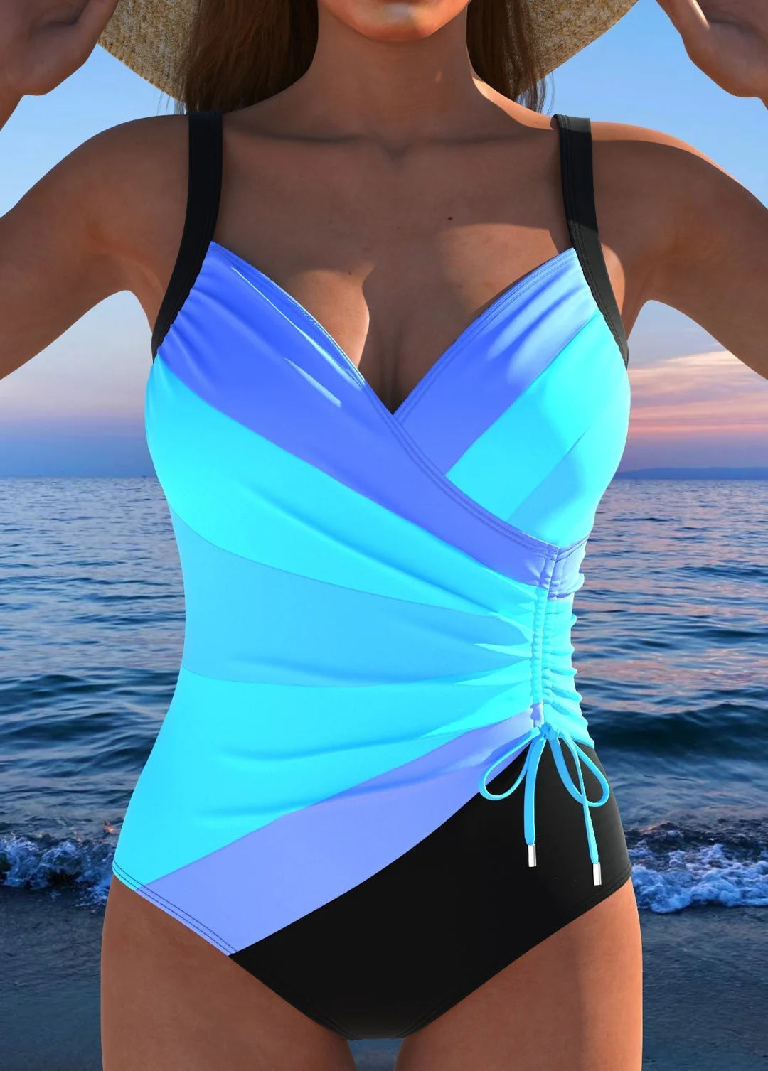 Selene Originals | Traje de baño de lujo con escote espalda deportiva y estampado multicolor