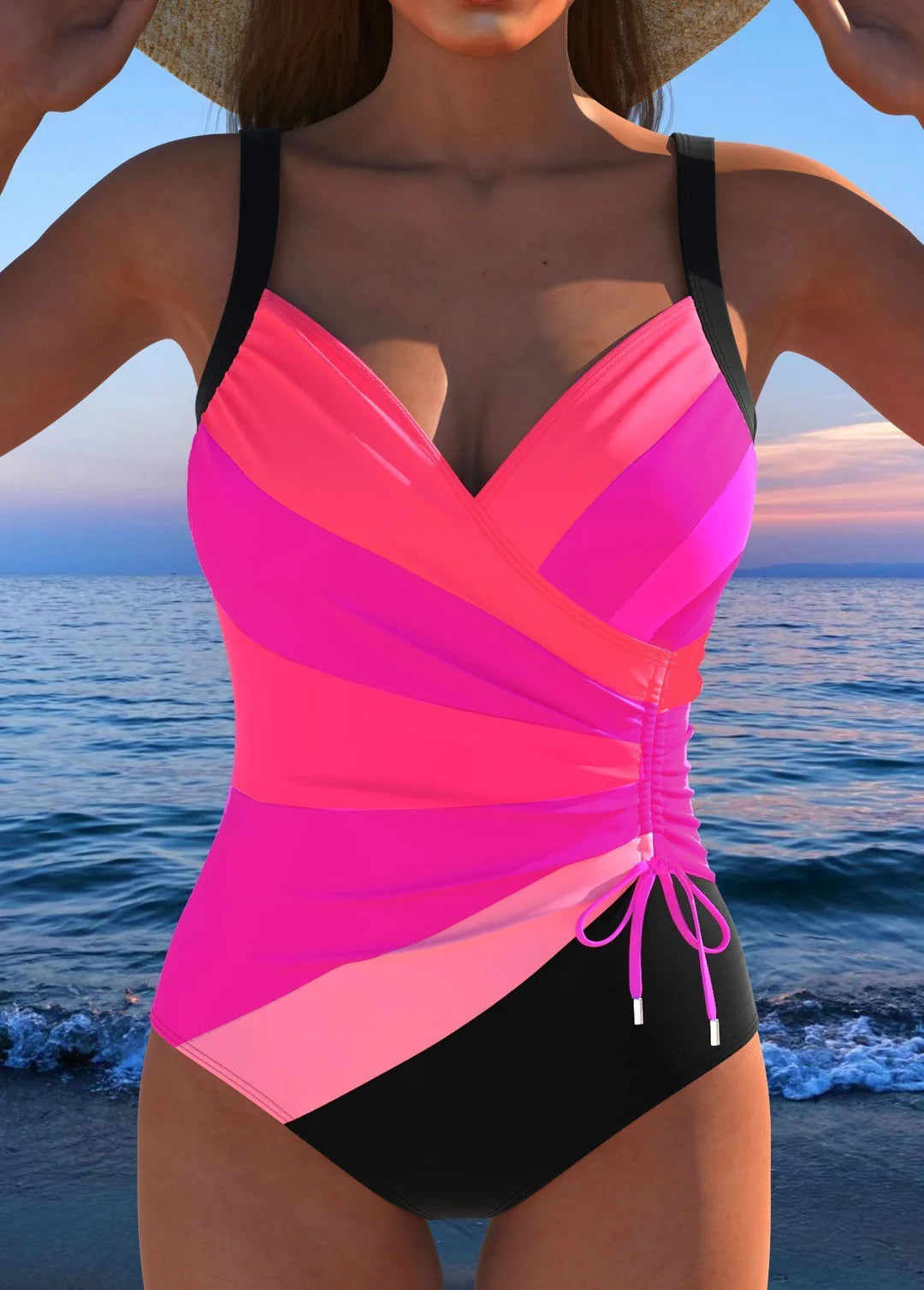 Selene Originals | Traje de baño de lujo con escote espalda deportiva y estampado multicolor