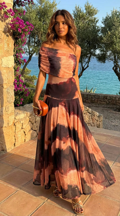 Robe à imprimé orange et marron